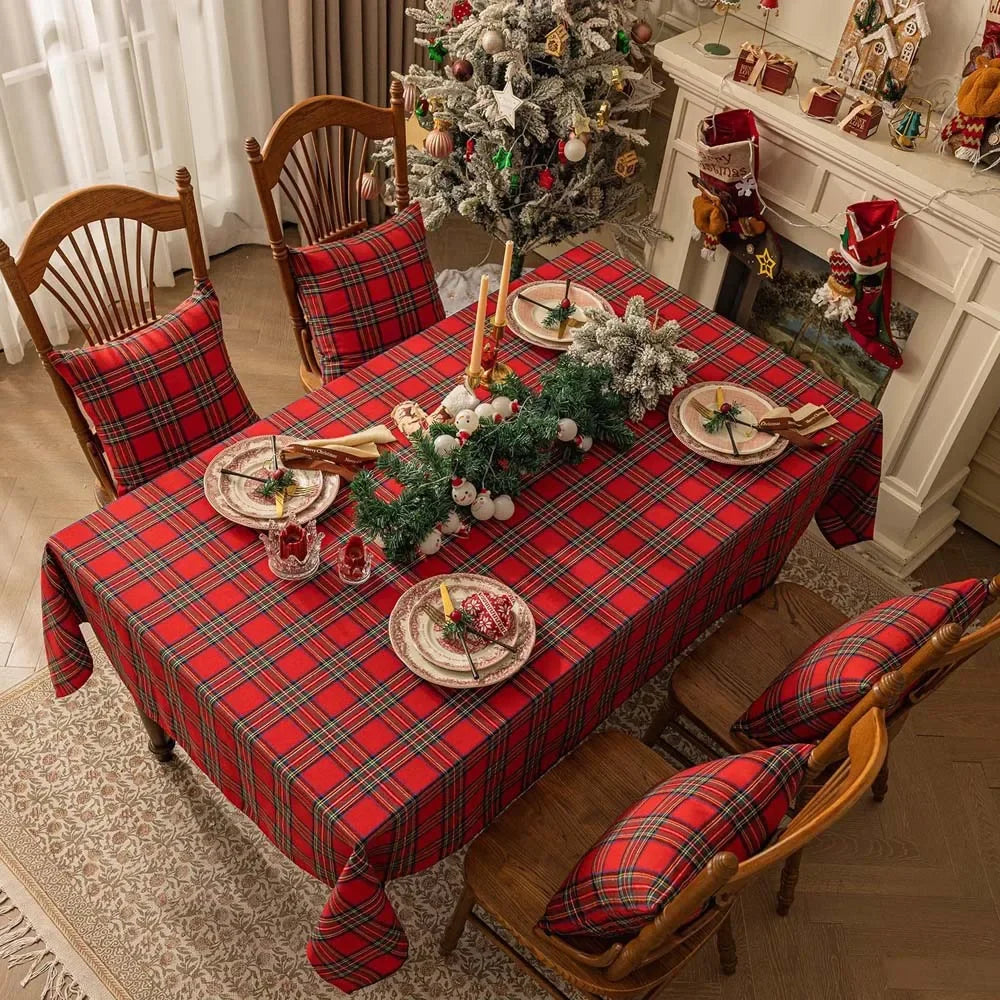 Plaid Tablecloth Xmas Christmas Red Green Rectangle Party Table Cloth