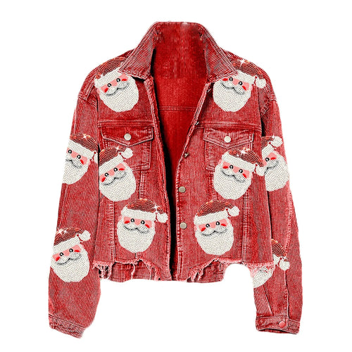 Sequined Santa Claus Vintage Jackets Single Breasted Christmas