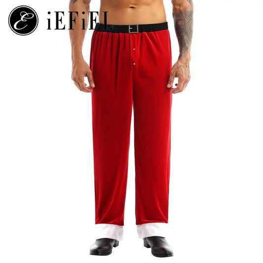 Mens Adult Christmas Santa Claus Costume Red Velvet Long Pants