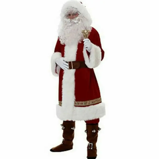 Adults 8pcs Men Christmas Santa Claus Suit Costume Cosplay Clothes