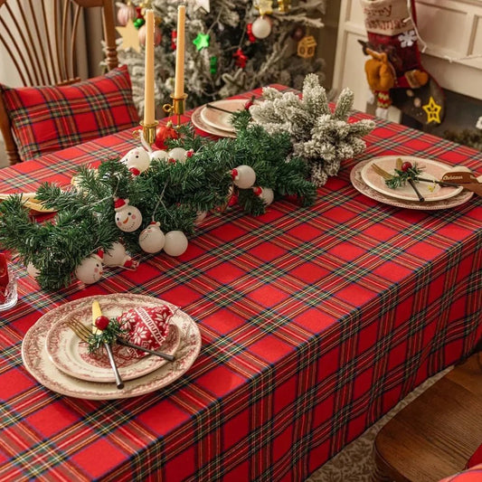 Plaid Tablecloth Xmas Christmas Red Green Rectangle Party Table Cloth - Christmas.ca
